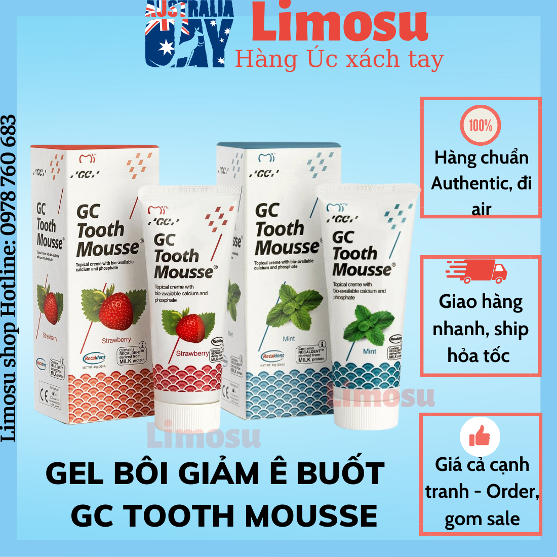 Gel bôi giảm ê buốt răng tại chỗ có chứa ion calcium và phosphate sinh học gc tooth mousse