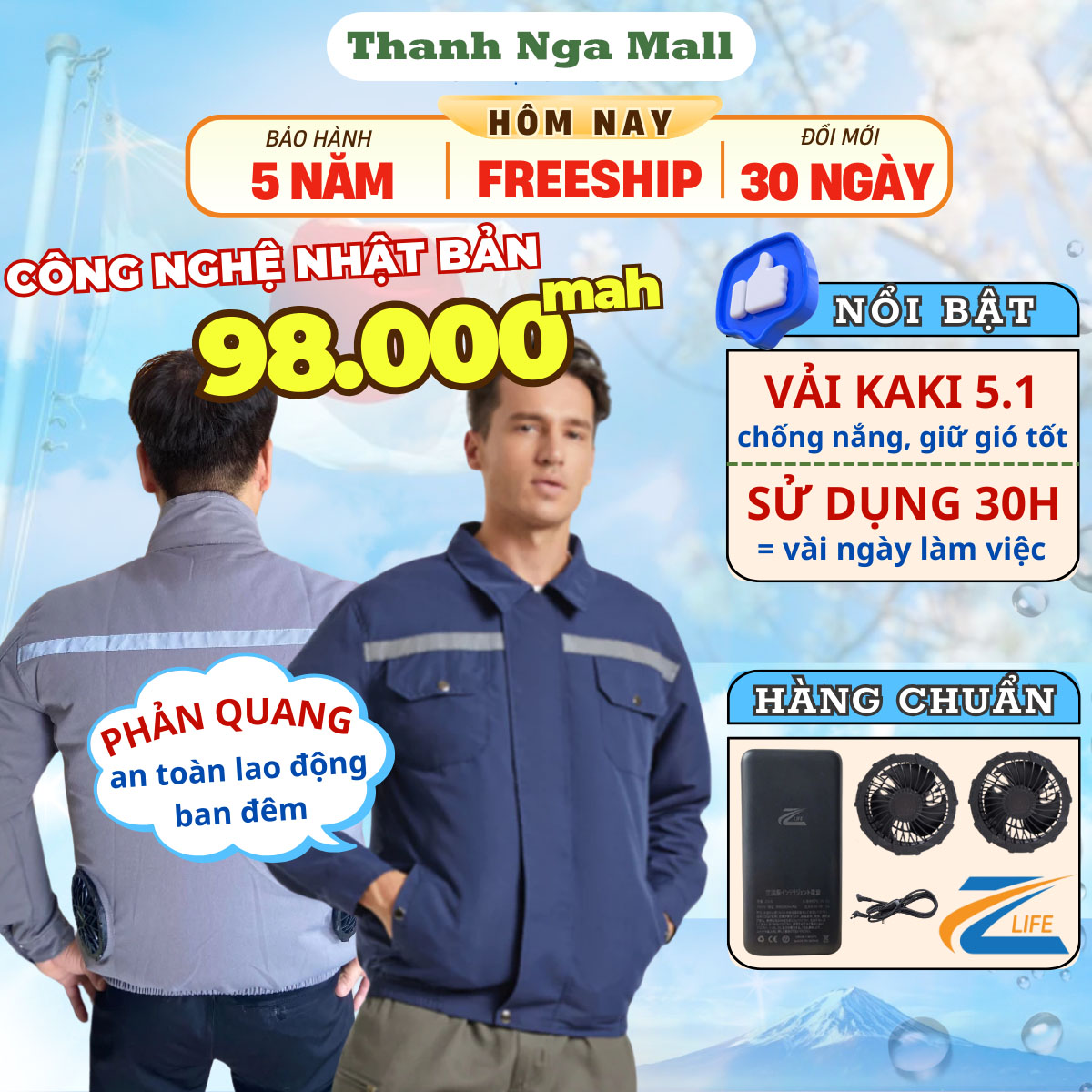 (HOÀN TIỀN 15%) Áo điều hòa Nhật Bản cao cấp, áo chống nắng có quạt gió mát pin trâu 98000mAh, áo quạt điều hòa di động tiện lợi, quạt tích điện đa năng có sạc dự phòng bảo hành lâu dài