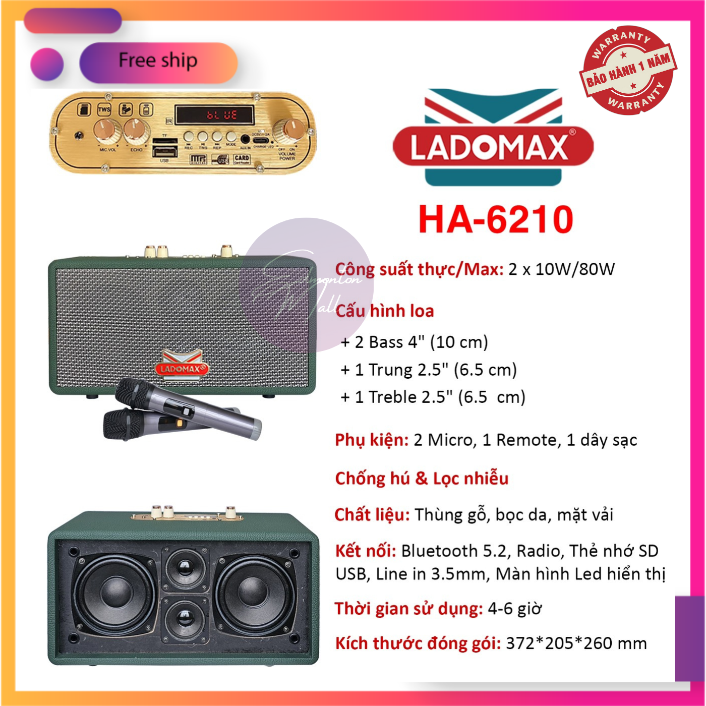 Loa Bluetooth Karaoke Ladomax Loa Karaoke Xách Tay Bluetooth 5.2 Loa Xách Tay Du Lịch Tặng 2 Micro Chống nhiễu Chống Hú Màn Hình Led Hiển Thị Bass Cực Lớn BH 1 năm