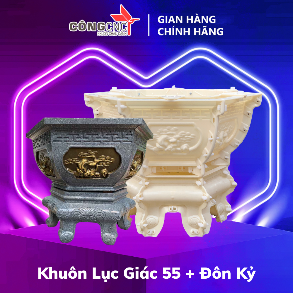 Khuôn chậu đẹp lục giác 55 và chân kỷ