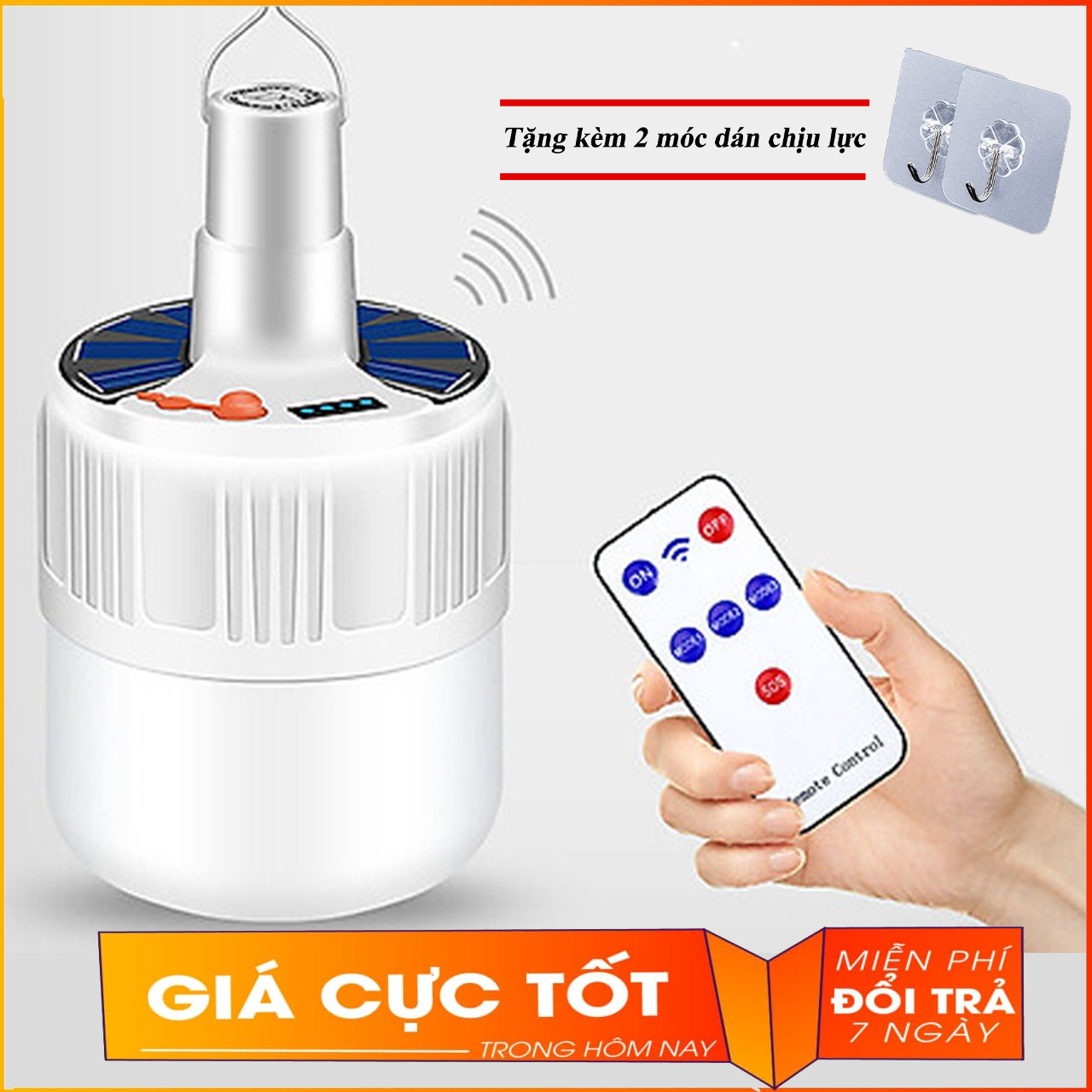 Bóng đèn tích điện tặng kèm 2 móc, công suất 100W, bóng đèn tích điện có điều khiển từ xa, bóng đèn led sạc tích điện, đèn led, đèn năng lượng mặt trời, bóng đèn tích điện siêu sáng 100w