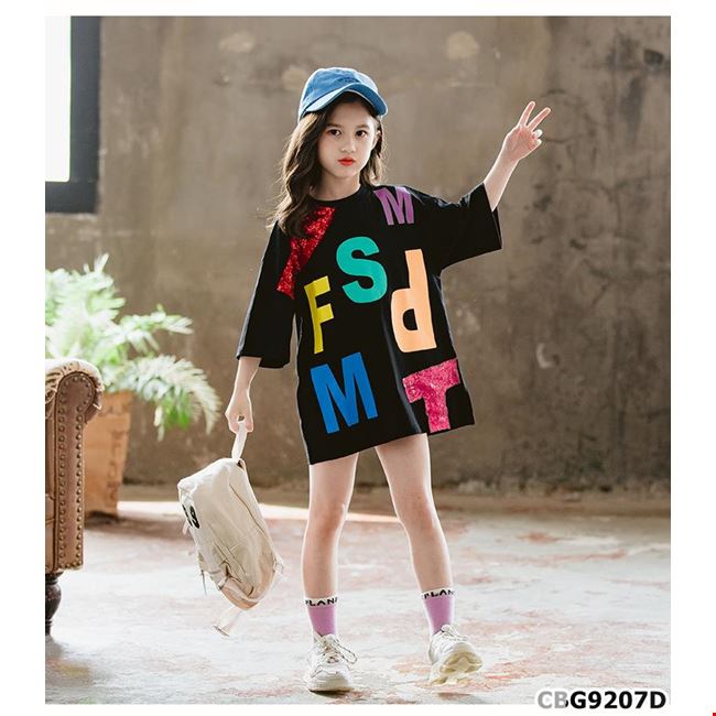 Đầm suông đắp kim sa cho bé gái