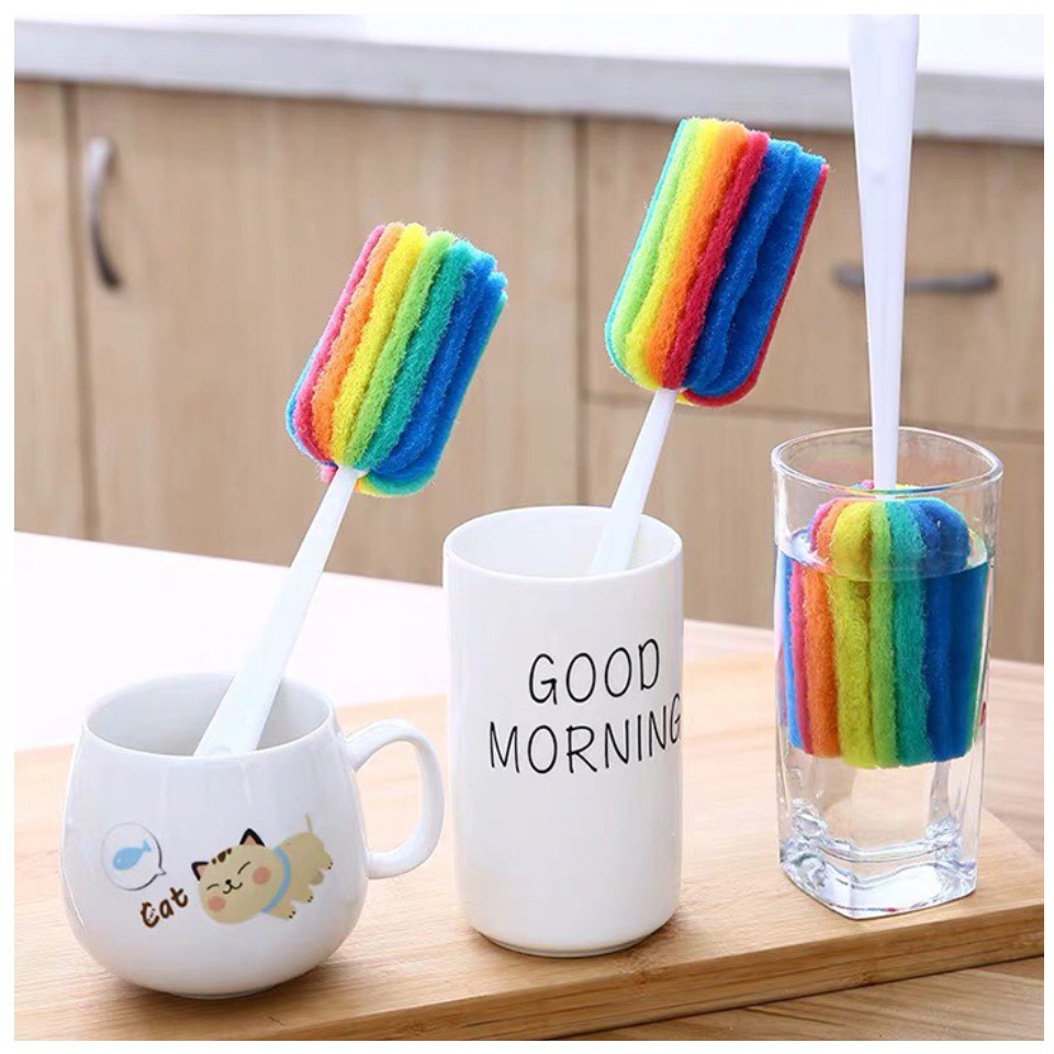 Cọ rửa ly đánh rửa cốc chén 7 màu - cây cọ cửa ly đầu mút bọt biển siêu thấm - cọ rửa đáy ly vệ sinh chén cốc ly tách siêu tiện lợi