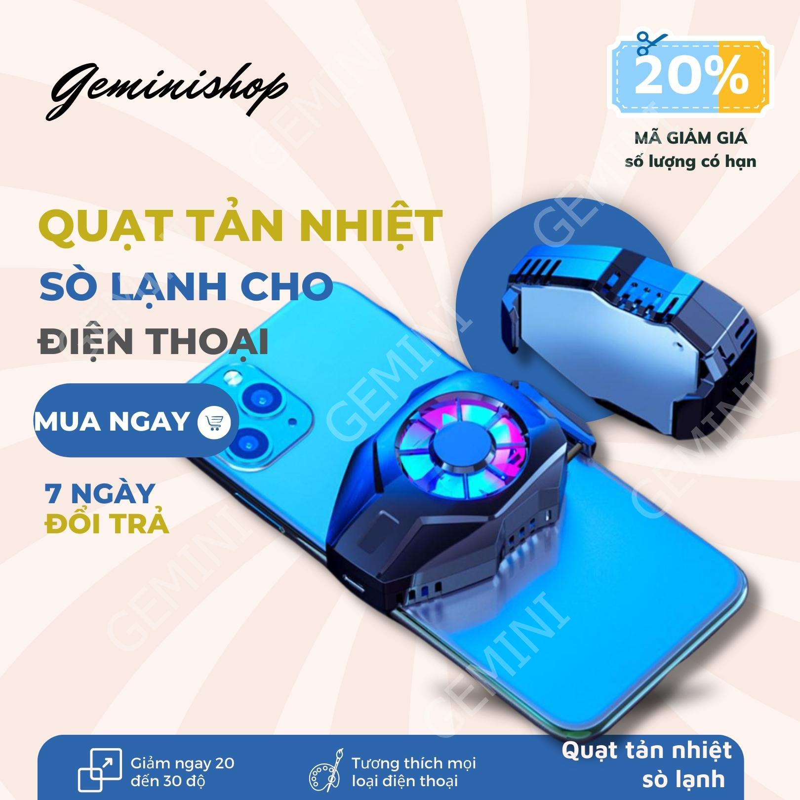 Quạt tản nhiệt gaming SÒ LẠNH siêu mát Memo L-01 cho điện thoại GEMINI SHOP