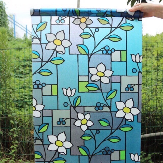 Combo 3mét Decal dán kính có keo sẵn khổ rộng 45cm - hoa lá ô vuông