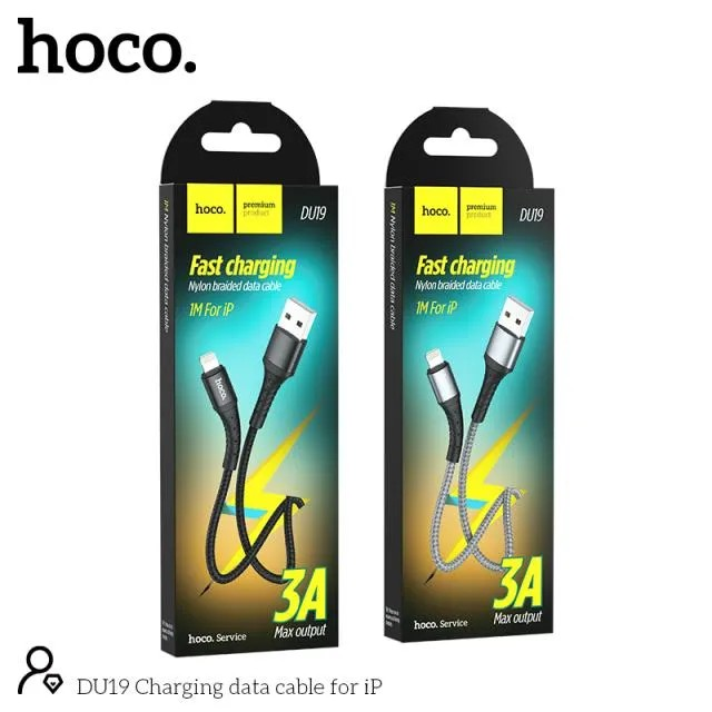 Cáp sạc nhanh 3A Hoco DU19 USB to Lightning dây dù siêu bền dài 100cm cho dòng iphone/ipad