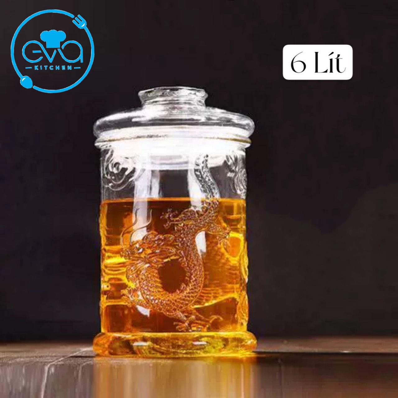 Bình ngâm thuỷ tinh 6 lít dáng trụ hoa văn rồng - tr6l m1019