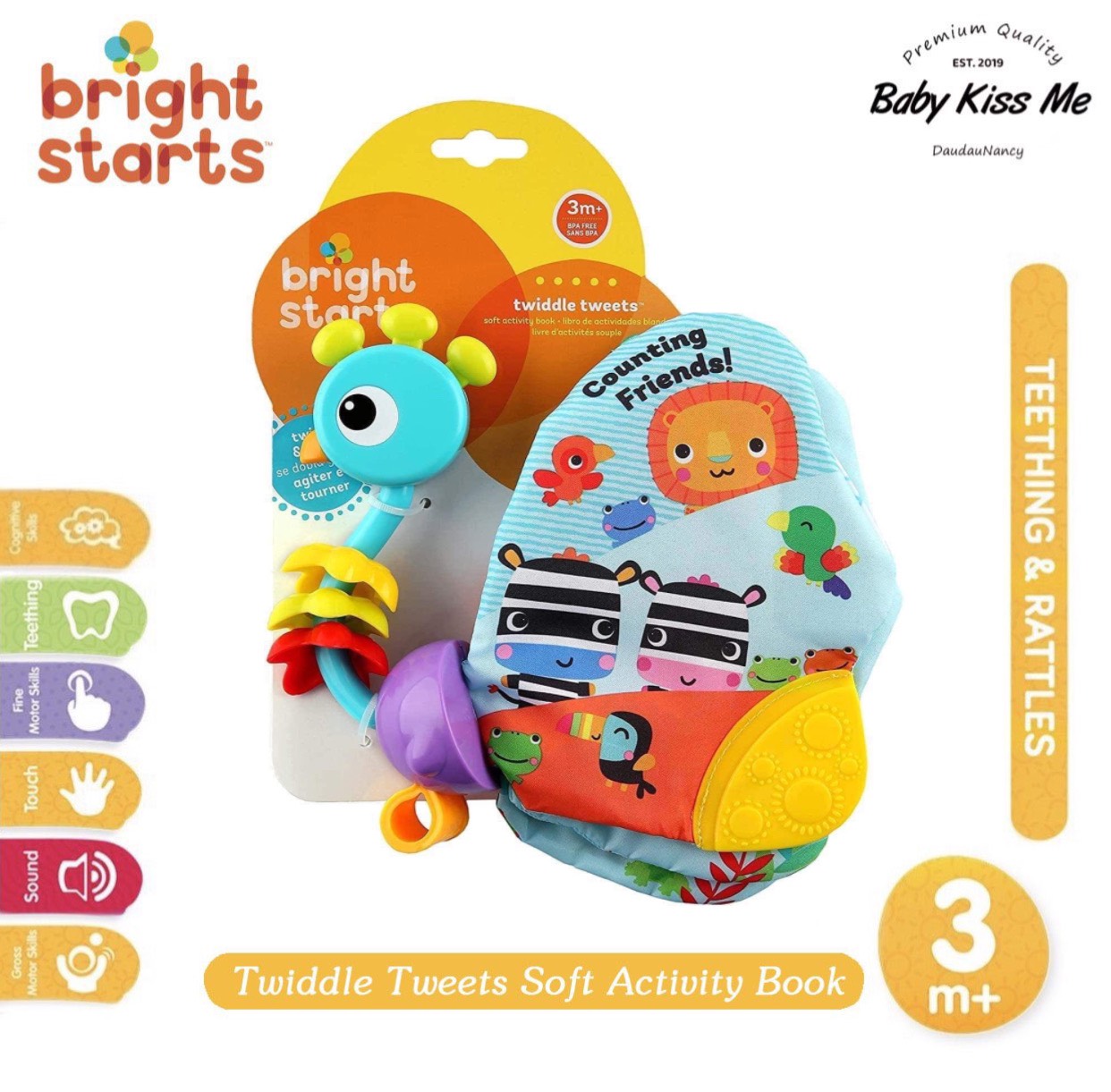 Sách vải tương tác kèm gặm nướu cho bé bright starts