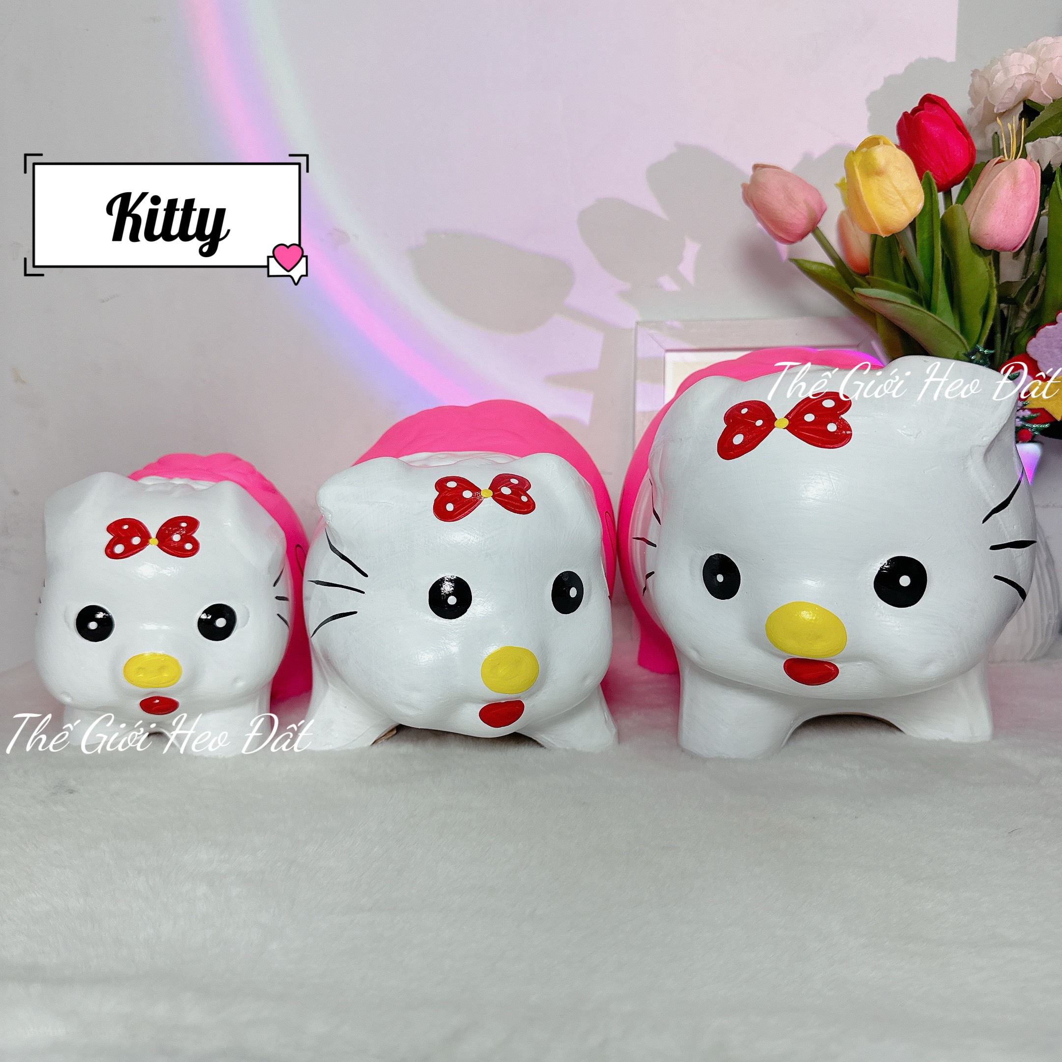 Heo đất tiết kiệm đẹp, ống lợn đất cute dễ thương hình thú Doremon, Cộp vàng, Kitty, Gấu nón hồng
