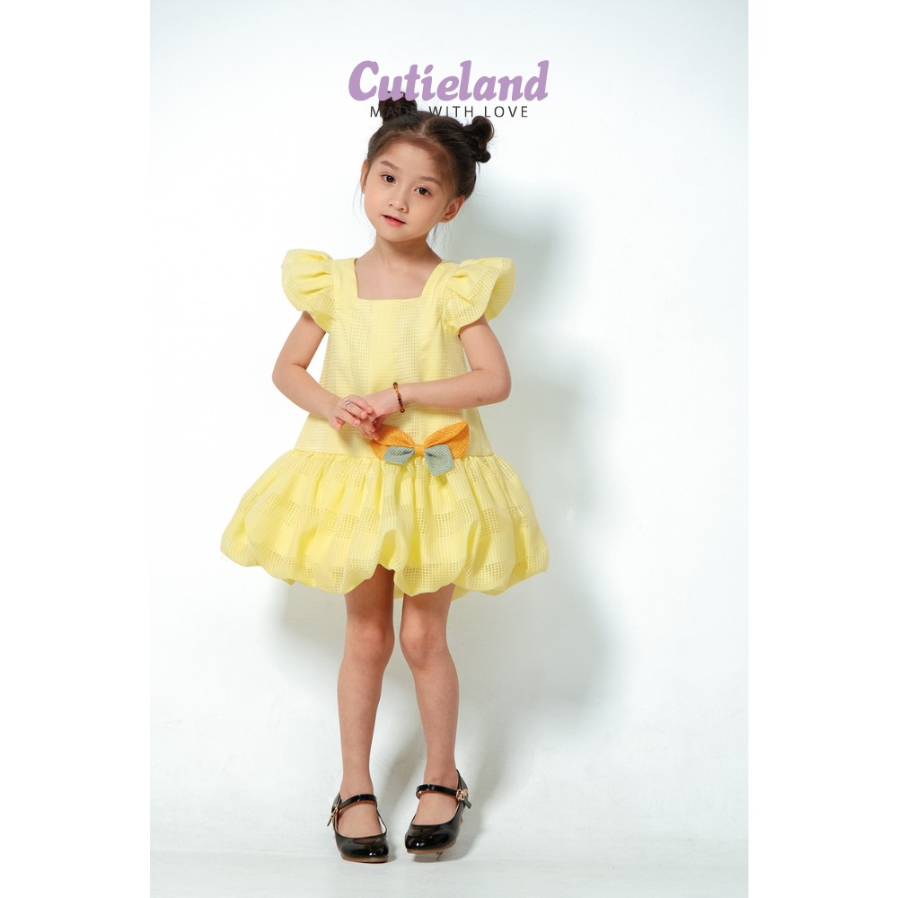 Cutieland - Đầm tiệc thôi nôi tơ lưới vàng bí