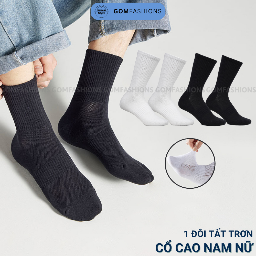 Tất nam nữ cổ cao, vớ cổ cao trắng, đen, chất liệu cotton cao cấp co giãn thoải mái, hút ẩm - GOM-KLB-TRONCAO-1DOI