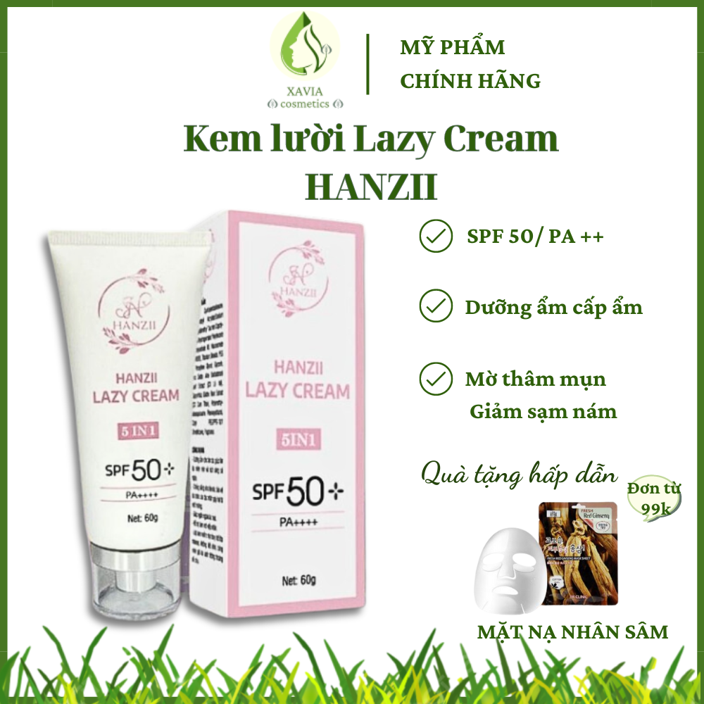 Kem lười HANZII - Kem lười Lazy Cream HANZII không gây bết dính, không lộ vân kem, chống nắng SPF 50, thay thế makeup