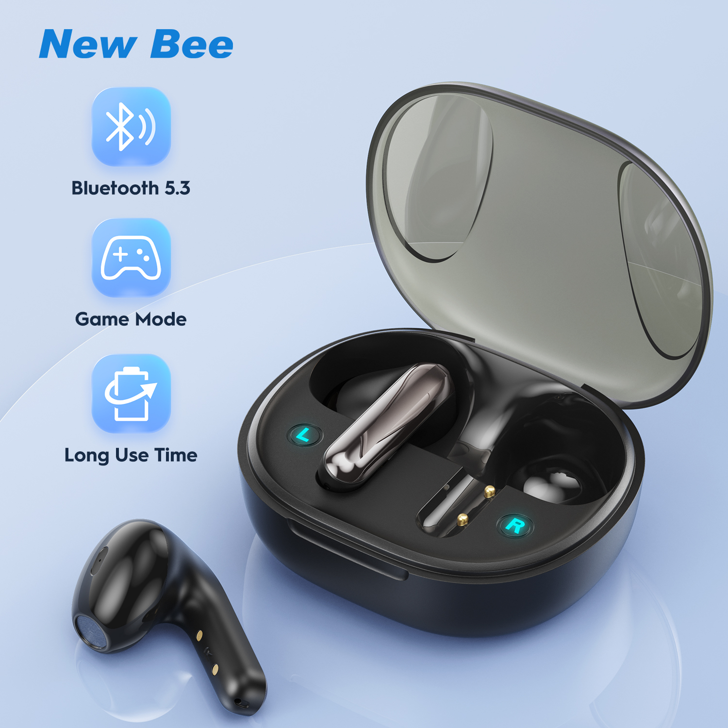 New Bee X6 Bluetooth Earphones Bluetooth 5.3 Wireless Earbuds 20H Game Mode Wireless Earphone for iPhone/Android/Samsung/Xiaomi