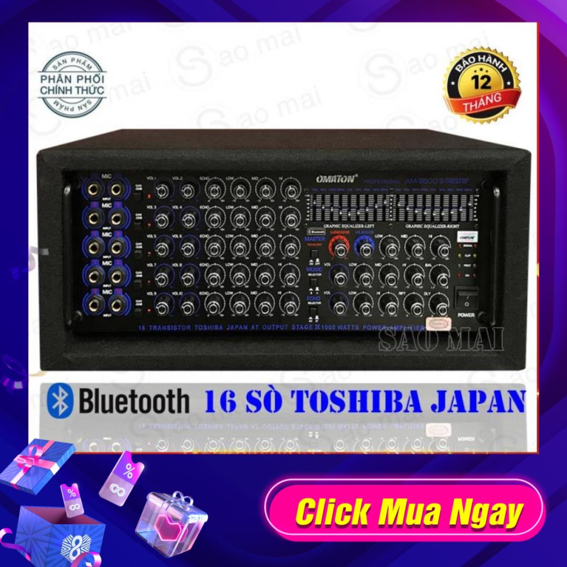 [Trả góp 0%]Ampli Bluetooth Amply Karaoke Omaton AM-9600NI HÀNG CAO CẤP - Tặng 2 chống lăn Micro