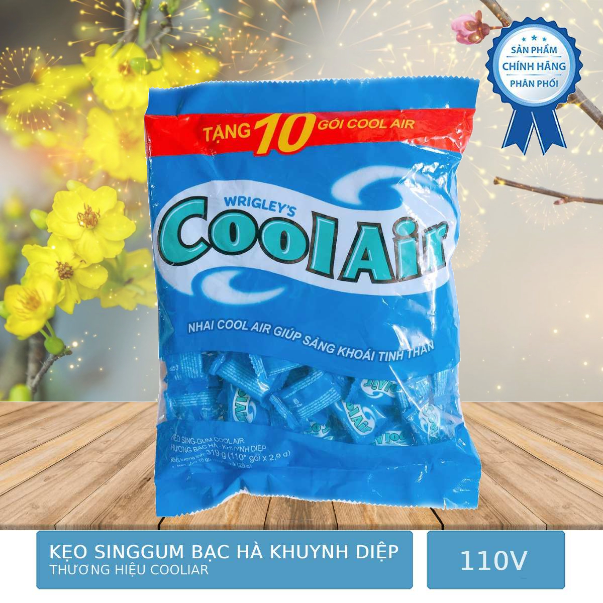Gói 110 Viên Kẹo Cao Su Singum Cool Air Hương Bạc Hà Khuynh Diệp 29g
