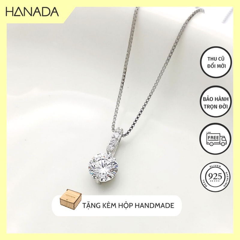 Dây Chuyền Bạc 925 Hanada Tròn Một Đá Vòng Cổ Bạc Đi Tiệc Sang Trọng 0982