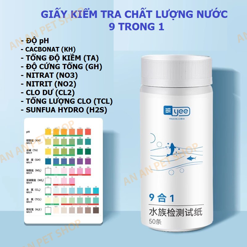 Dụng cụ Kiểm tra chất lượng nước bể cá 9 trong 1 YEE | Que Test Kiểm tra Thông số nước