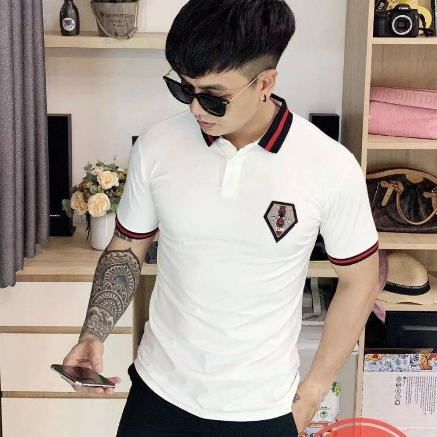 Áo thun nam họa tiết thêu họa tiết lục giác M0I