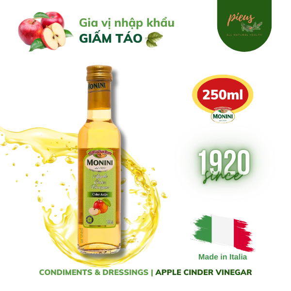 Giấm táo | Apple vinegar Monini 250ml - Dấm ăn hoa quả - Nguyên liệu nấu ăn, giảm cân nhập khẩu Ý | Pieus House