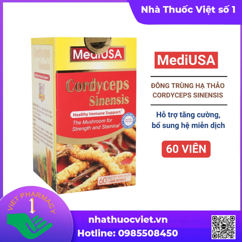 Viên uống đông trùng hạ thảo MediUSA Cordyceps Sinensis hộp 60 viên
