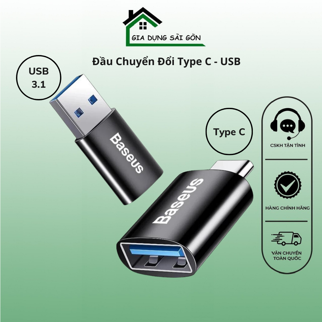 Đầu chuyển qua lại giữa type c và usb 3.1 tốc độ cao baseus ingenuity series mini otg gen2 (type-c to usb-a 3.1 fullsize
