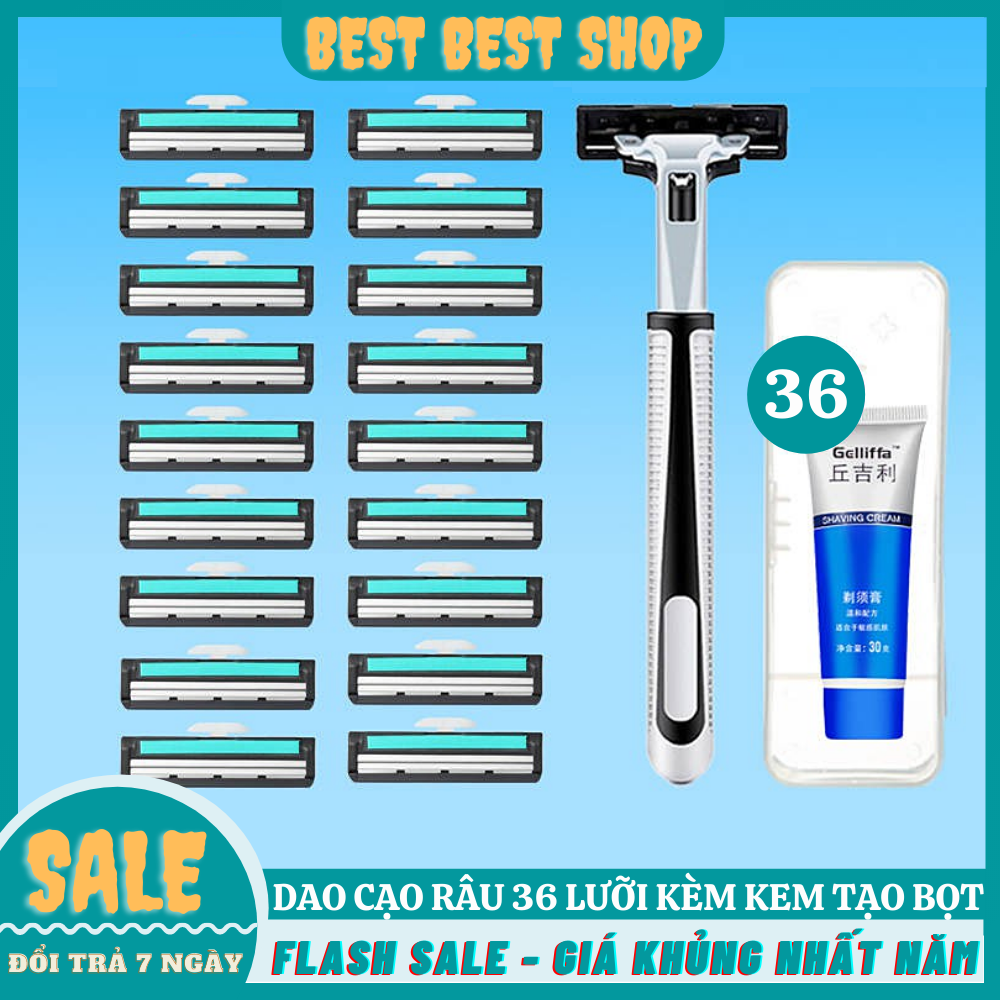 Sét Dao Cạo Râu + 36 Đầu Dao Thay Thế (Tặng Kèm Tuýp Kem Cạo Râu) - Dao Cạo Râu Đa Năng