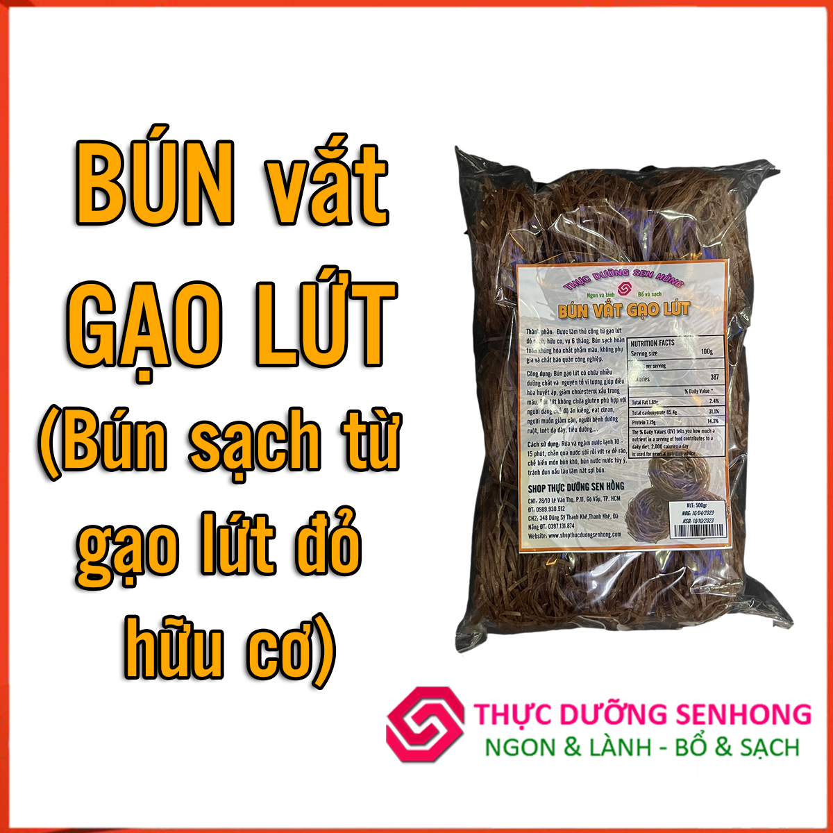 Bún khoanh gạo lứt ( 500gr) Bún sạch từ gạo lứt đỏ hữu cơ vụ 6 Tháng