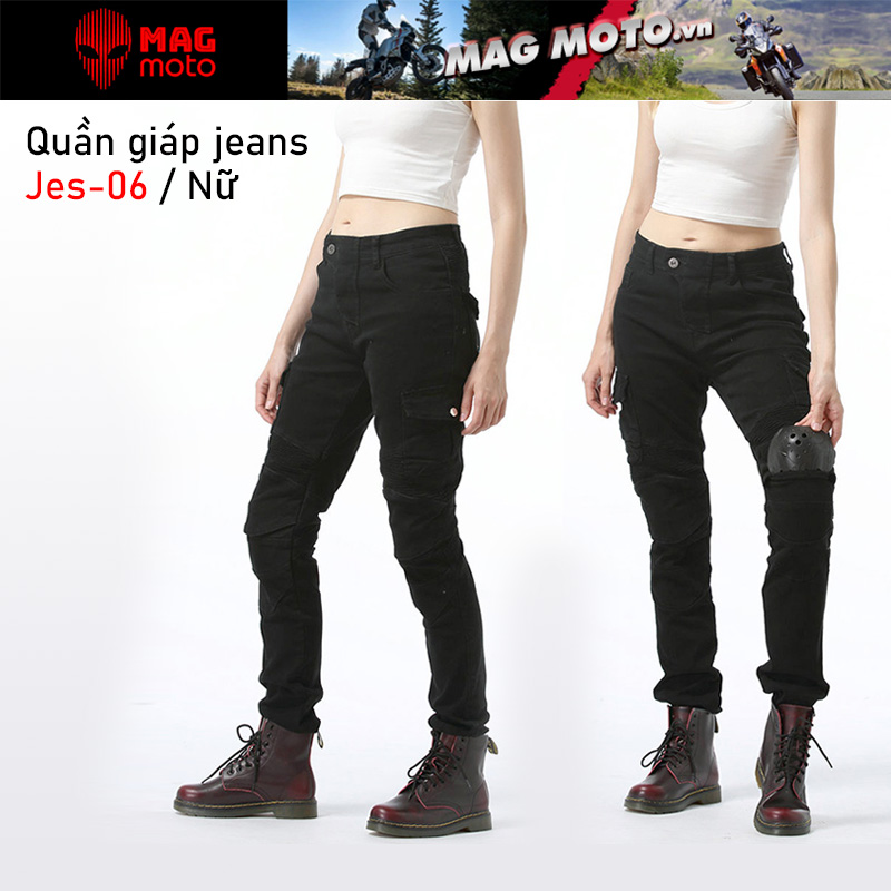 Quần giáp jean bảo hộ Motor JES-06 Nữ màu Đen - Thương hiệu Volero