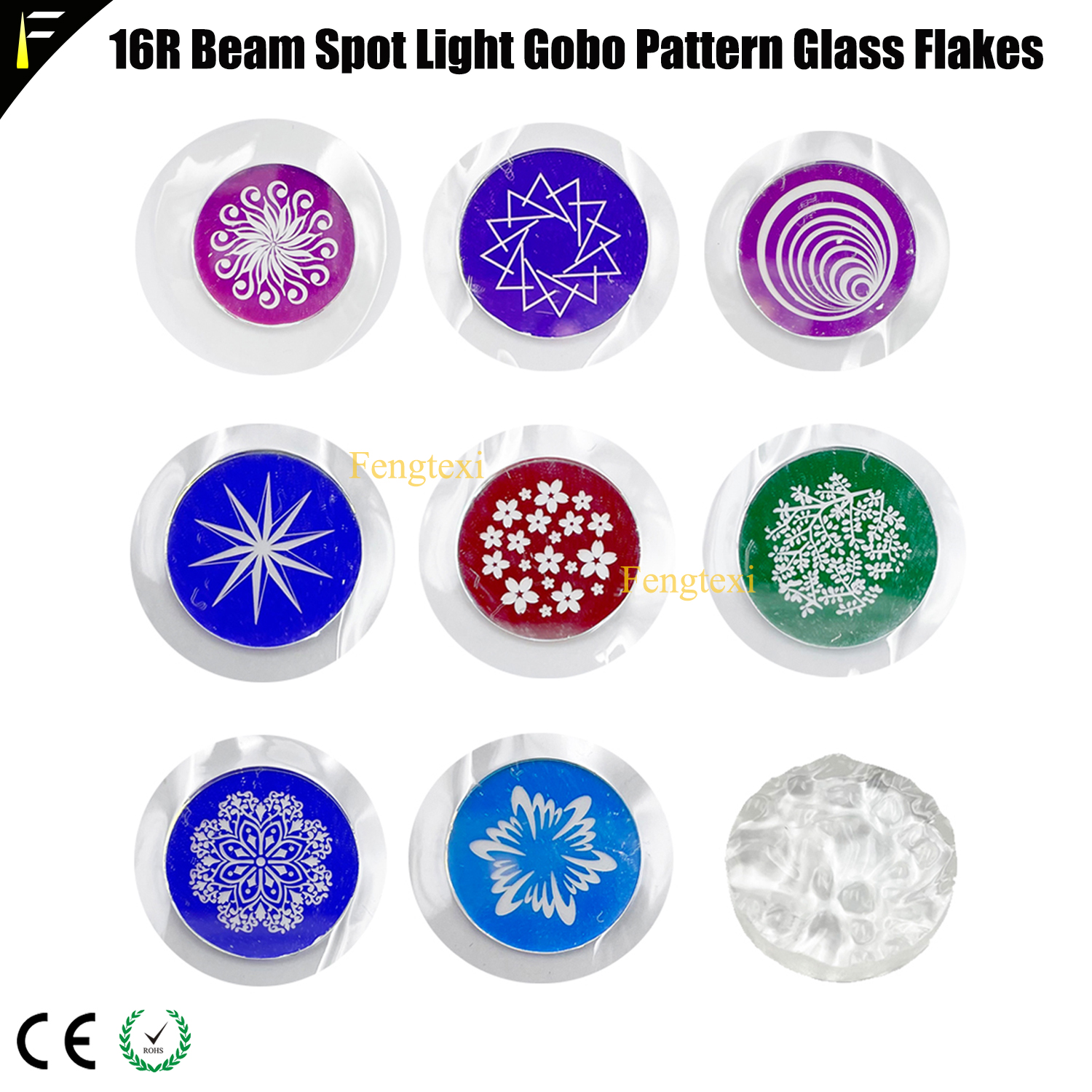 9 cái giai đoạn chùm di chuyển đầu ánh sáng tại chỗ 15R 16r 330 17R 350 gobo kính mảnh với nước gợn hoa hướng dương Sao Swirls mô hình