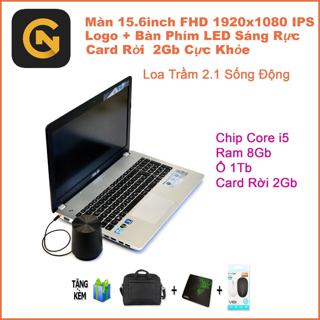 Laptop Asus N56JV Core i5/Ram 8Gb/Ổ 1Tb/Màn 15"FHD Logo + Phím LED + Loa Rời 2.1