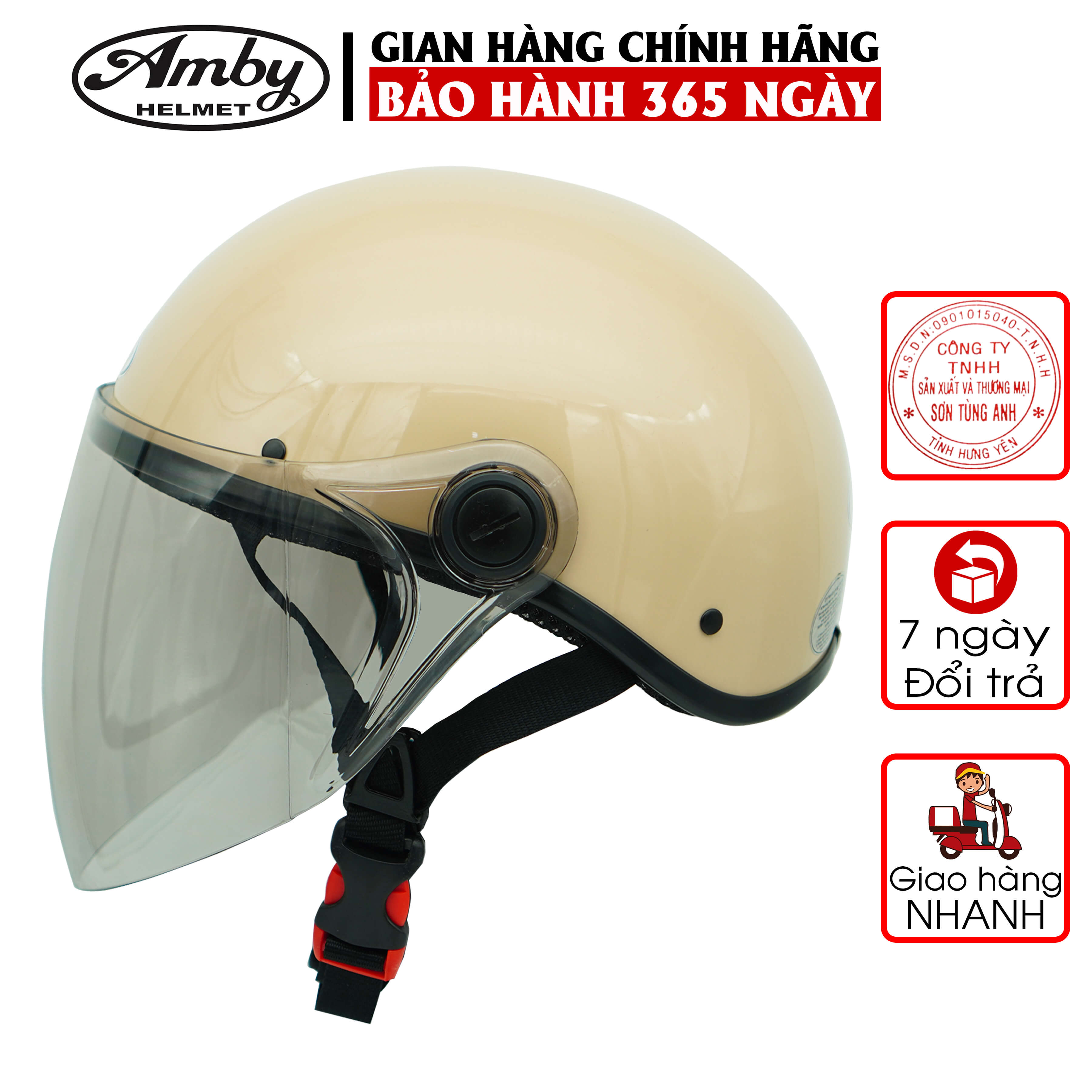 Mũ Bảo Hiểm Nửa Đầu Amby ST05, có kính dài che cả mặt, kiểu dáng thời trang cho nam và nữ - nhiều màu