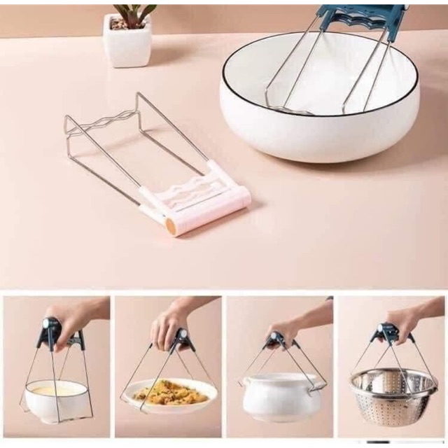 Dụng cụ kẹp gắp BÁT ĐĨA chống nóng thông minh, khay inox kẹp đồ nóng nhà bếp đa năng