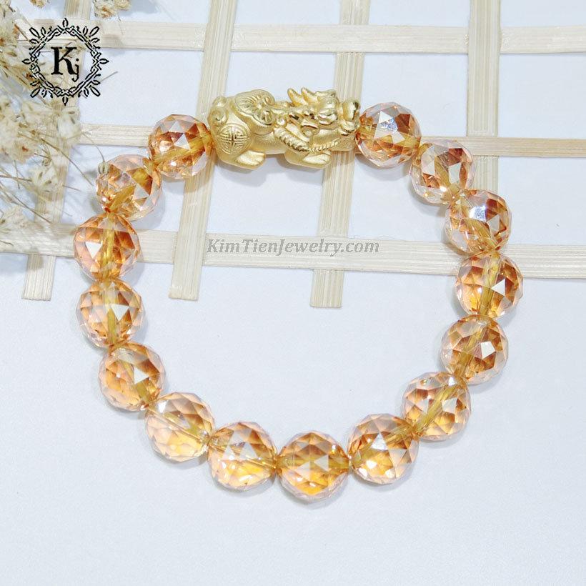 Vòng Tay Thạch Anh Lấp Lánh Tỳ Hưu Mạ Vàng - Hợp Mệnh Hỏa, Mệnh Thổ - Vừa Sang Trọng - Vừa Phong Thủy