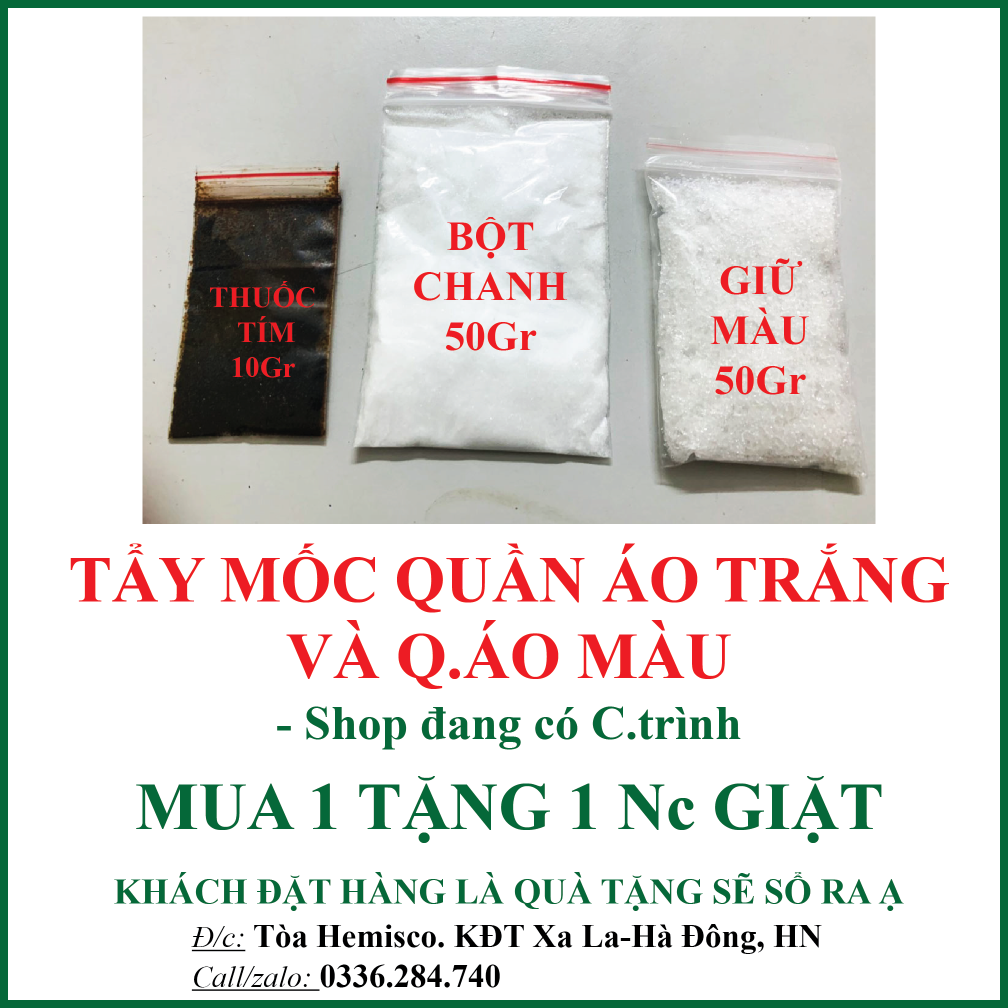 Combo Thuốc Tẩy Mốc Quần Áo Ố Vàng Trọn Bộ Gồm 3 Gói Thuốc Tím,Bột Chanh,Giữ Màu