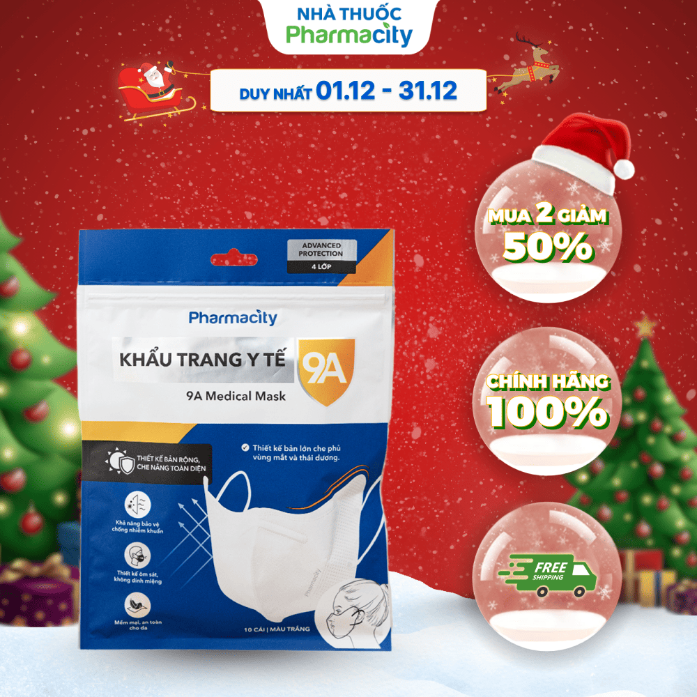  Khẩu trang Y Tế 9A Pharmacity Màu Trắng  Gói 10 cái  