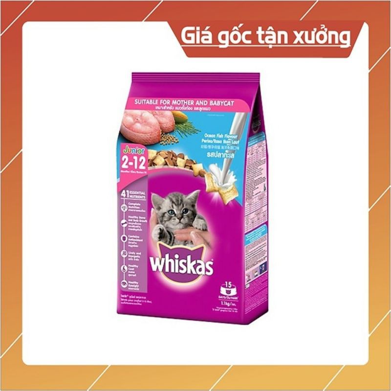 Thức ăn mèo whiskas junior 1.1kg hạt khô cho mèo con