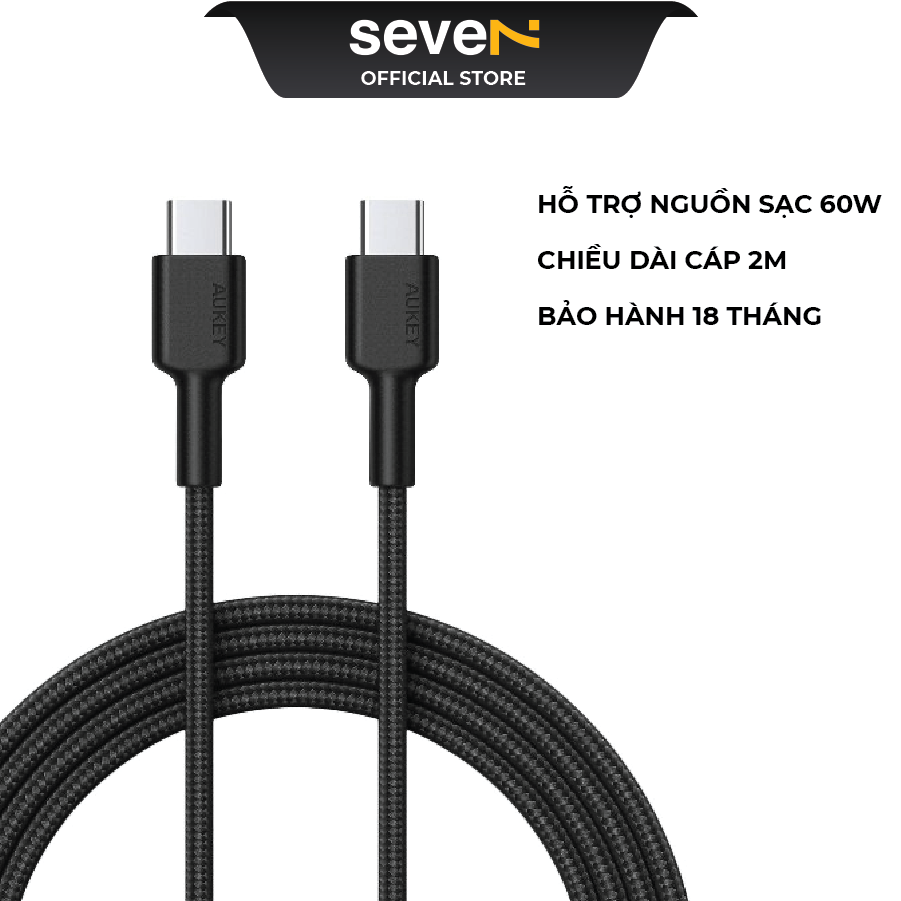 Cáp sạc c-c 60w aukey cb-cd19 2m màu đen