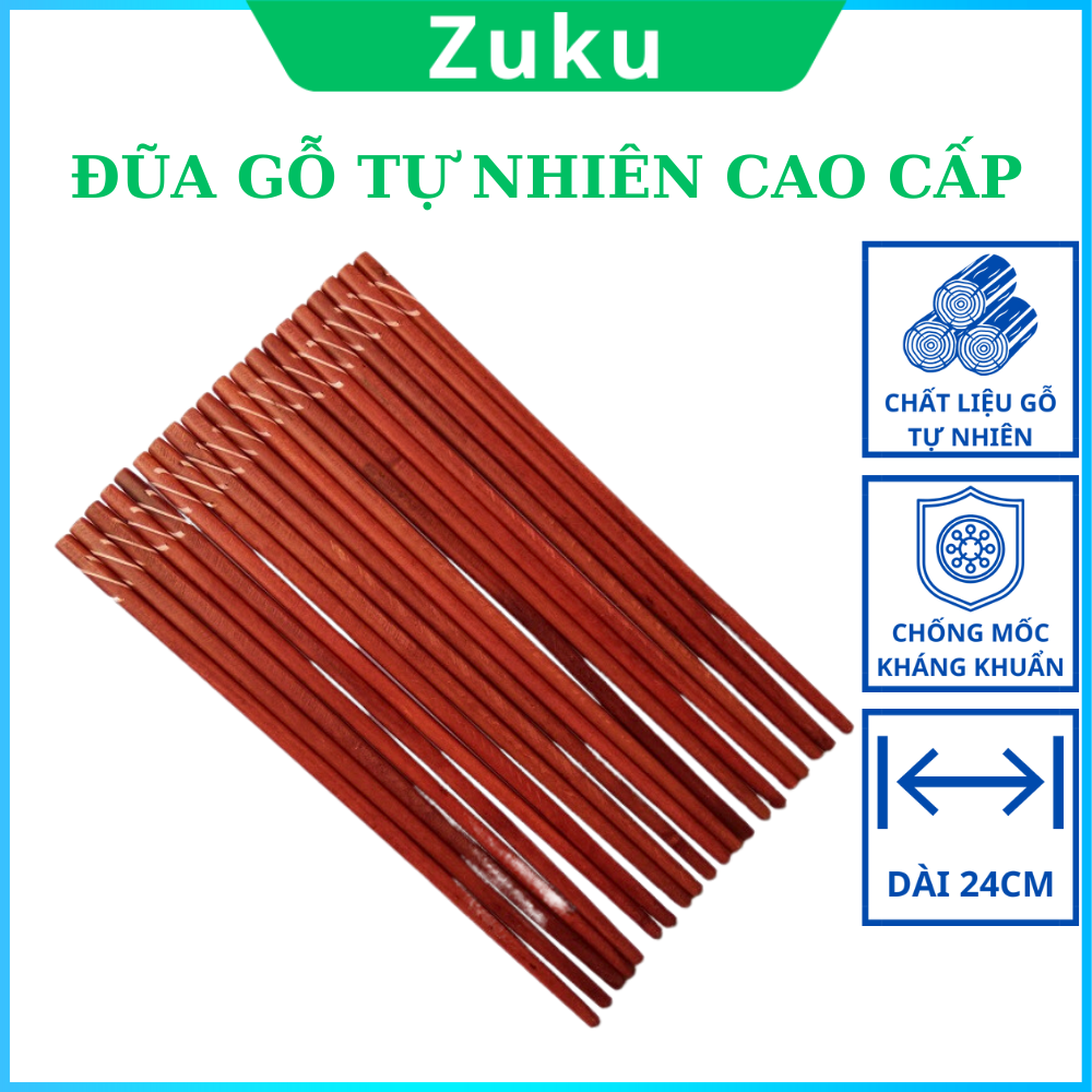 Đũa gỗ tự nhiên cao cấp đầu khảm trai set 10 đôi