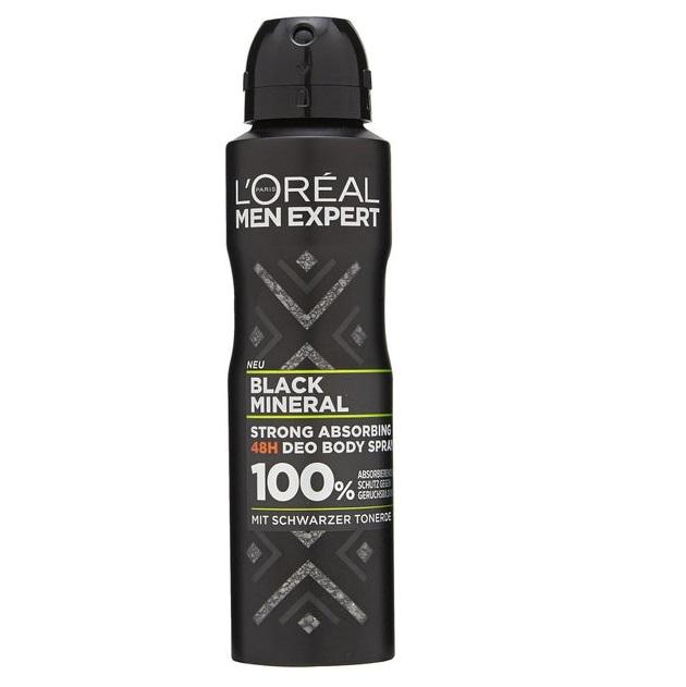Xịt khử mùi nam toàn thân 48h Loreal Men Expert Black Mineral 150ml - Pháp