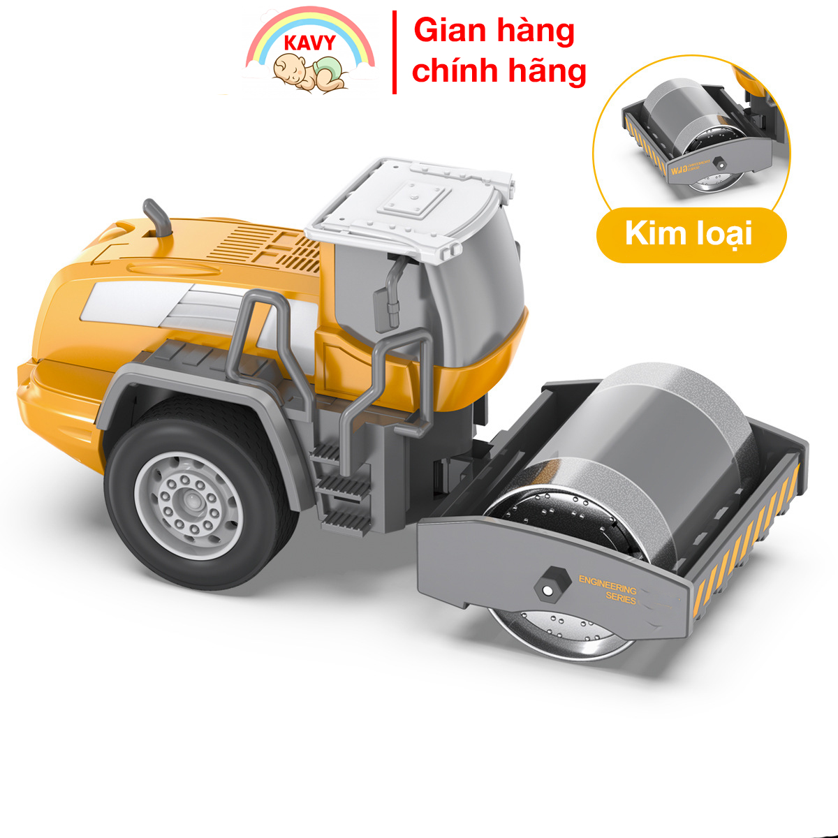 Đồ chơi trẻ em mô hình xe lu hợp kim sắt và nhựa an toàn, các khớp chuyển động, chi tiết sắc sảo- KAVY