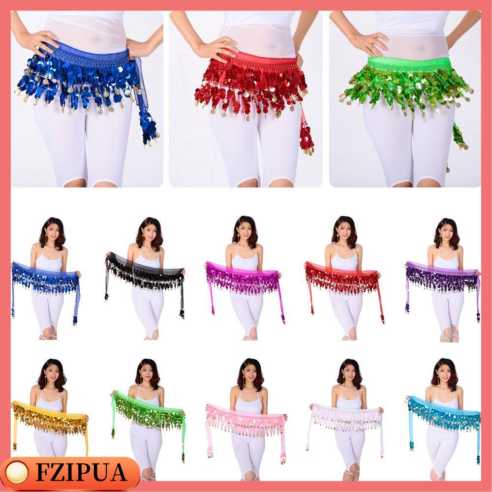 FZIPUA Sweet Belly Quần áo Trang phục Bling Sequins Coins Dance Skirt Belly Dancing Belt Wrap Scarf Waist Chain