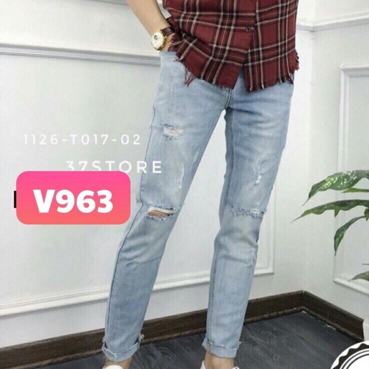[HCM]Quần jean nam thời trang trẻ rách gối mix line cắt phong cách MS963-PTMS