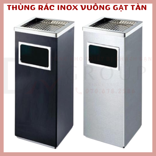 Thùng rác gạt tàn thuốc inox vuông cao cấp, trắng hoặc đen b-067