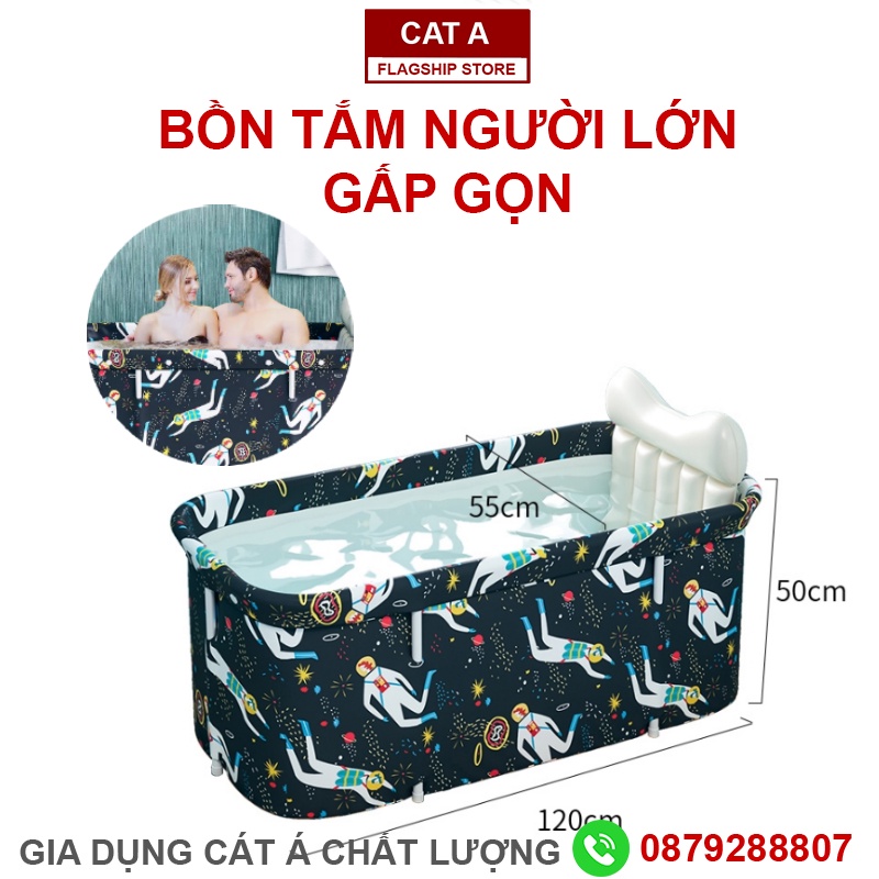 Bồn tắm gấp gọn vải chống thấm, giữ nhiệt, chậu tắm người lớn, bồn tắm gia đình, chữ nhật 120x55x50cm