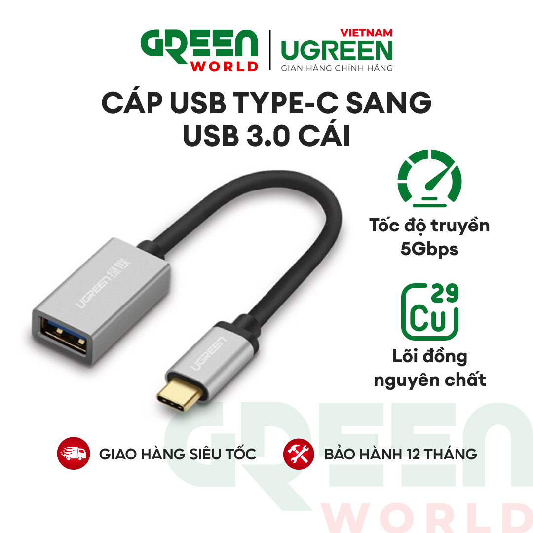 Dây cáp otg usb type c sang usb 3.0 dài 15cm ugreen us203