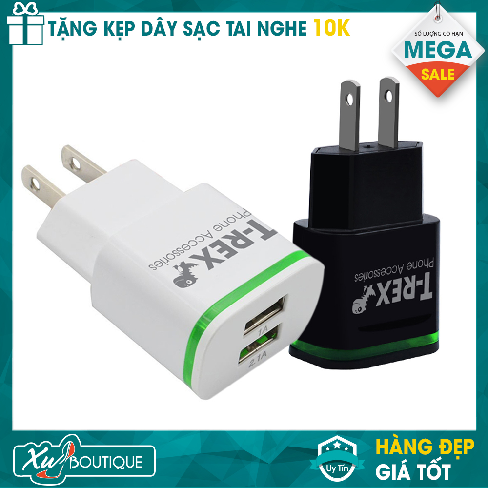 Củ Sạc Điện Thoại Đèn LED (2Đầu USB) Dùng Cho Thiết Bị Samsung/ Iphone/ Android