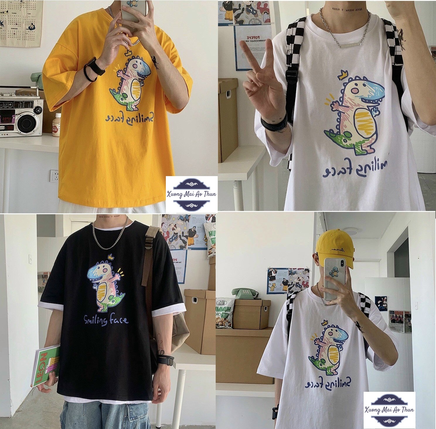 Áo thun in hình khủng long - Áo thun unisex nam nữ đều mặc được