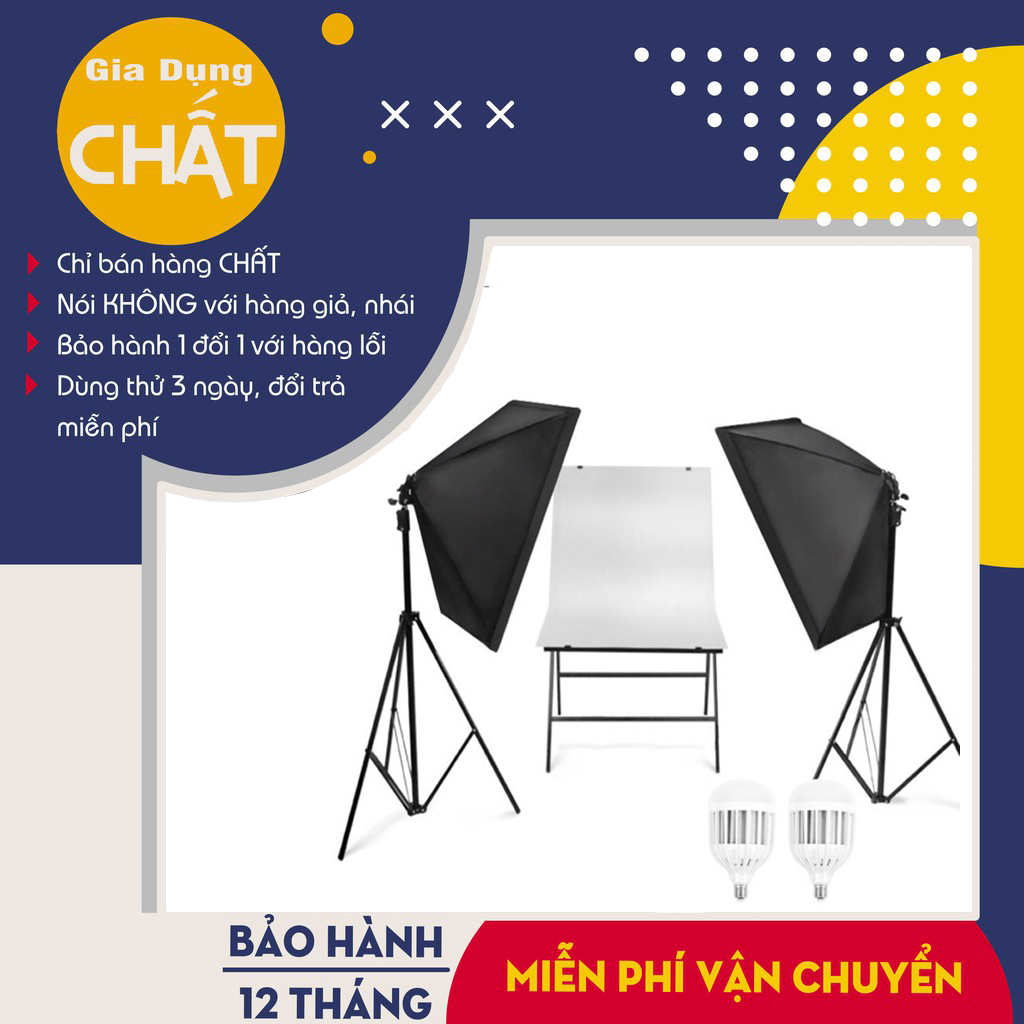 Bộ Đèn Studio Chụp Ảnh Sản Phẩm Chân Đèn 2m Kèm Softbox 50x70 Hỗ Trợ Sáng, Có Thể Mua Kèm Bóng 150W