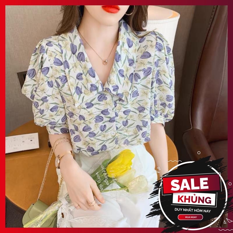 ❌freeship - áo sơ mi nữ công sở họa tiết hoa cổ bẻ