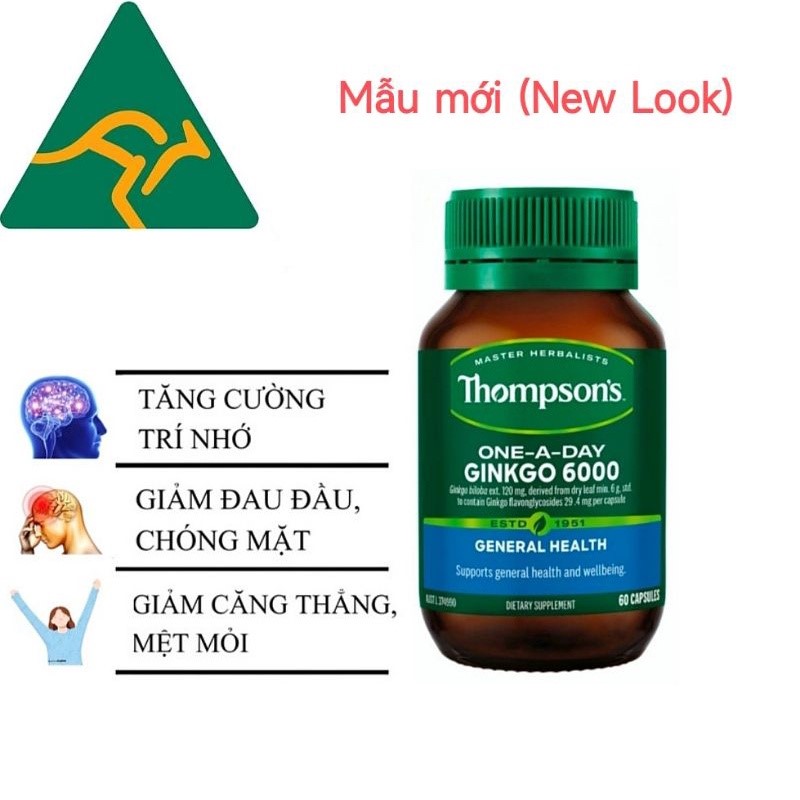 [HCM]Bổ não ÚC Ginkgo Biloba  6000mg Thompsons 60 Viên